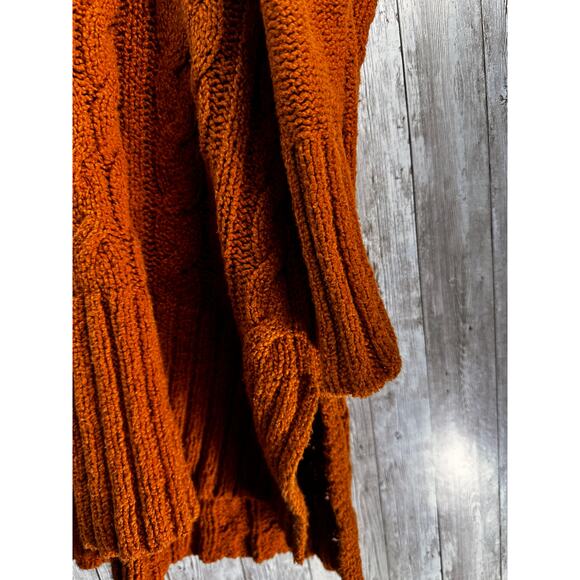 Free People Sweater Womens XS Orange Cotton Cable Knit Pullover‎ V Neck Rib Vent - Picture 5 of 8